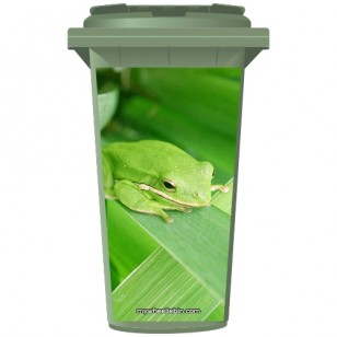 Green Frog On A Leaf Wheelie Bin Sticker Panel